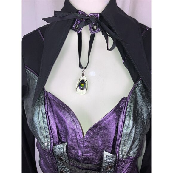 L Vintage Lip Service  Vice Cyberpunk Dress w Bug Necklace Steampunk Goth Insect - Picture 4 of 12
